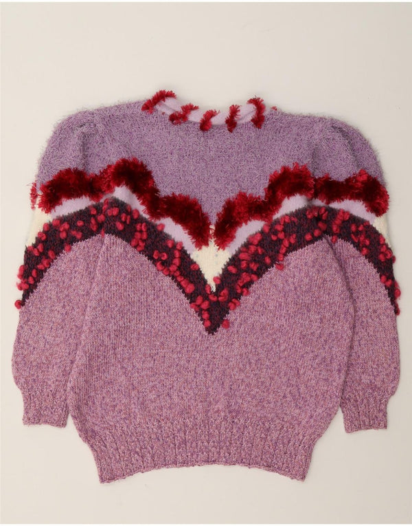 Vintage Womens Crew Neck Jumper Sweater UK 14 Medium Purple Novelty