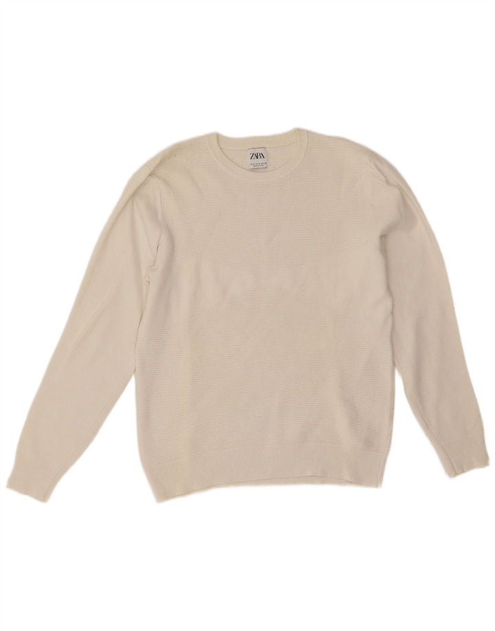 Zara Mens Crew Neck Jumper Sweater Medium White Cotton