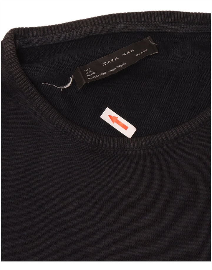 Zara Mens Crew Neck Jumper Sweater Large Black