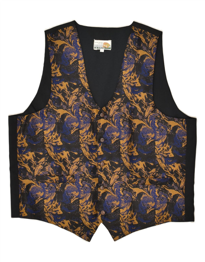 LE FROG Mens Abstract Pattern Waistcoat UK 40 Large Black Polyester | Vintage Le Frog | Thrift | Second-Hand Le Frog | Used Clothing | Messina Hembry 