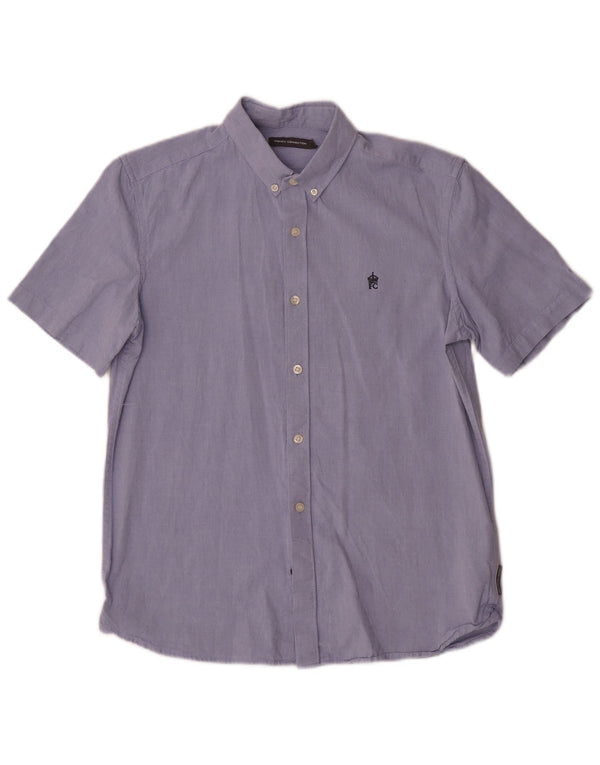French Connection Mens Short Sleeve Shirt Medium Blue Cotton