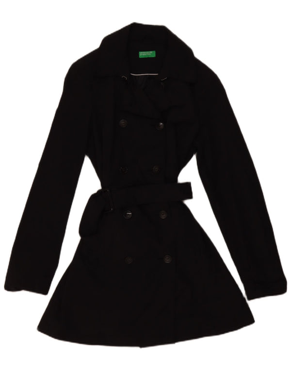 Benetton Womens Trench Coat UK 12 Medium Black Cotton