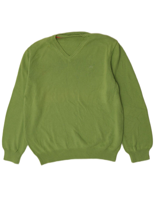 Henry Cottons Mens V-Neck Jumper Sweater 3XL Green Cotton