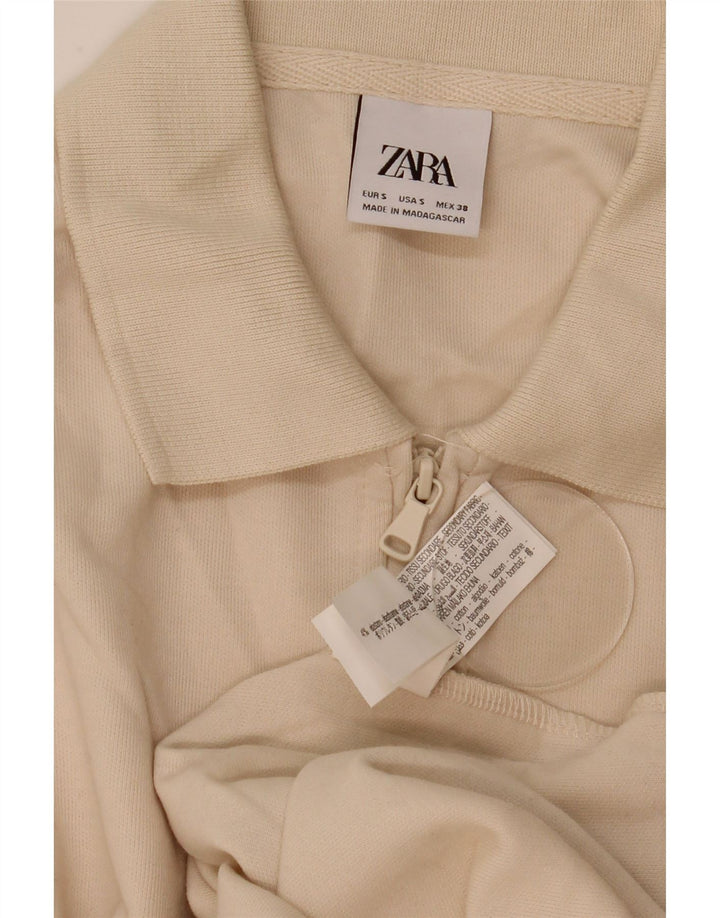 Zara Mens Polo Neck Jumper Sweater Small Off White Cotton