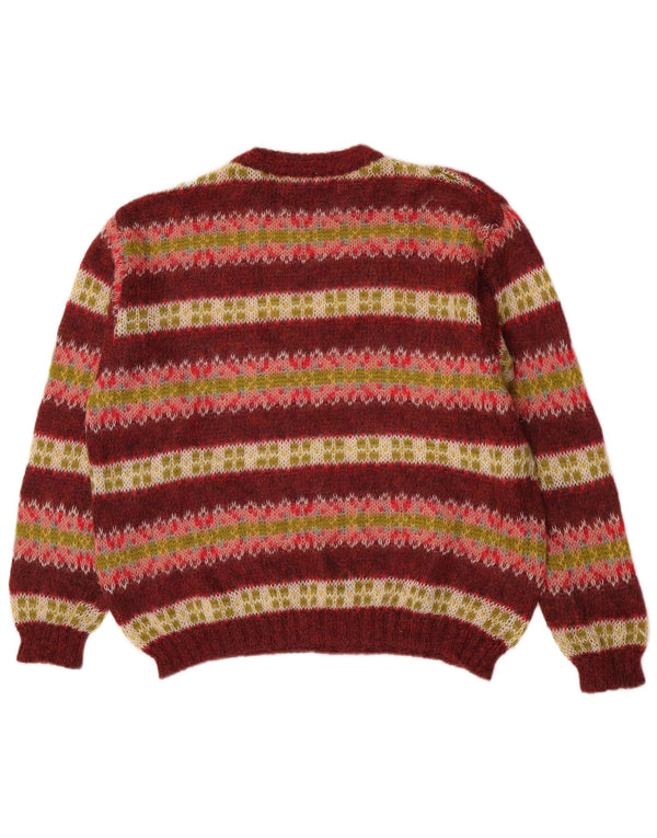 Benetton Mens Crew Neck Jumper Sweater Medium Burgundy Striped Mohair Retro