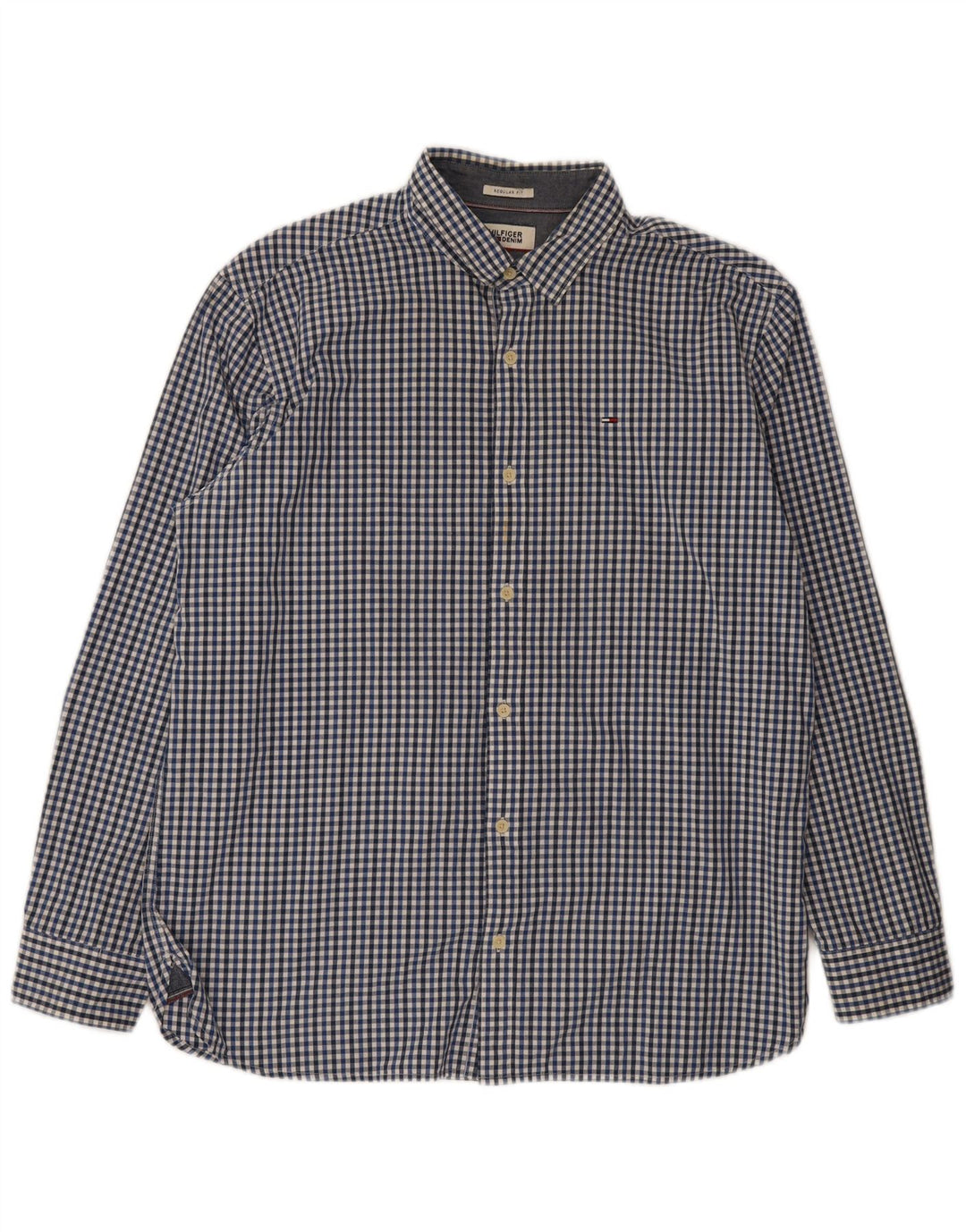 Tommy Hilfiger Mens Regular Fit Shirt XL Blue Gingham Cotton