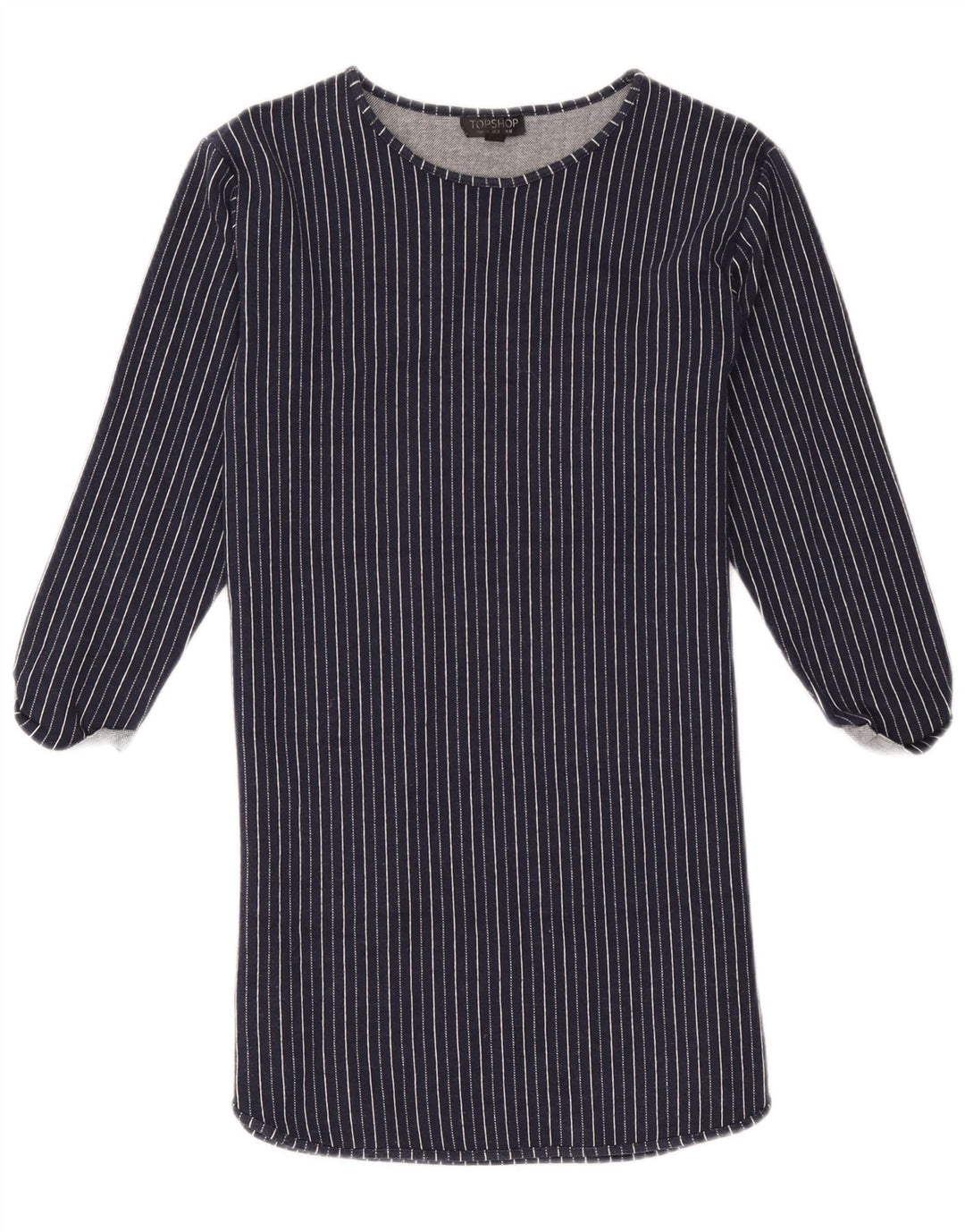 Topshop Womens Shift Dress UK 12 Medium Navy Blue Striped Cotton