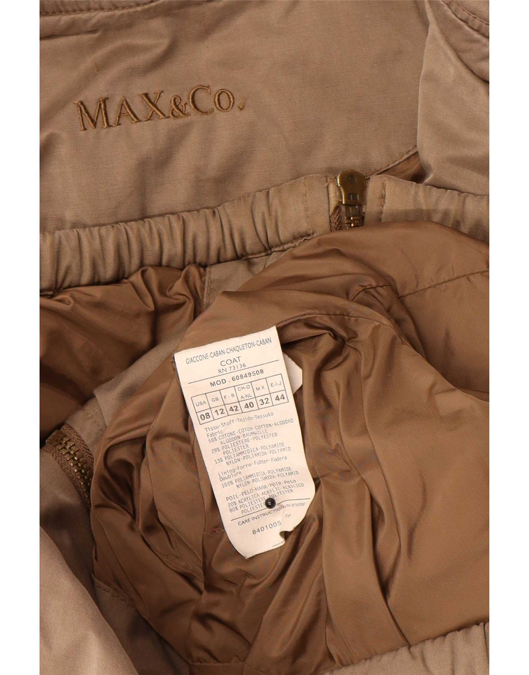 Max & Co. Womens Hooded Padded Coat UK 12 Medium Brown Cotton
