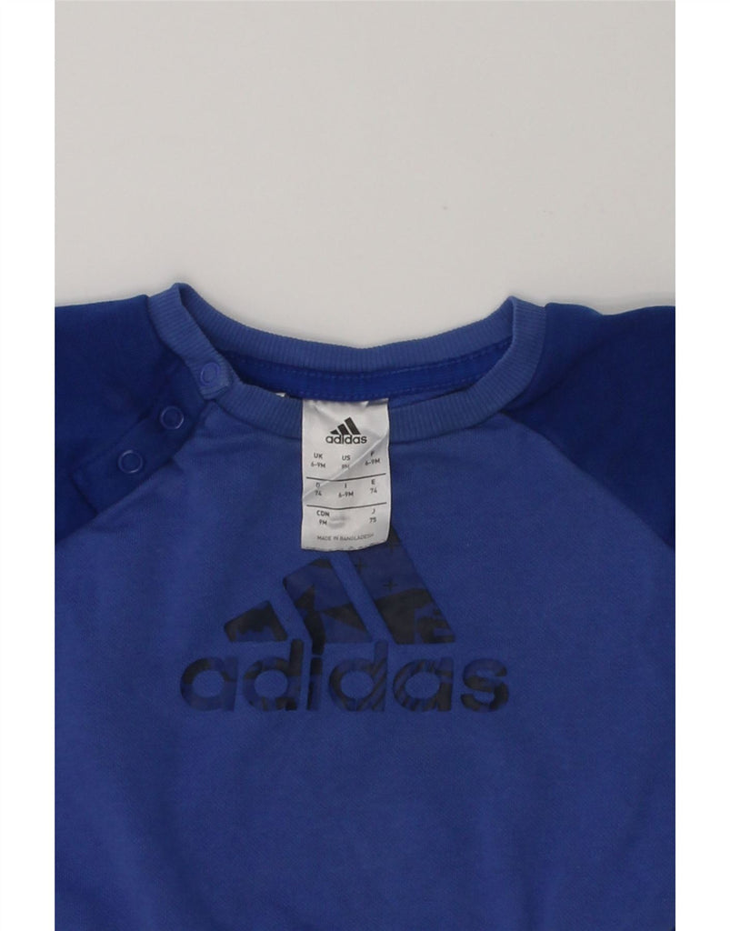 ADIDAS Baby Boys Graphic Sweatshirt Jumper 6-9 Months Blue Colourblock | Vintage Adidas | Thrift | Second-Hand Adidas | Used Clothing | Messina Hembry 