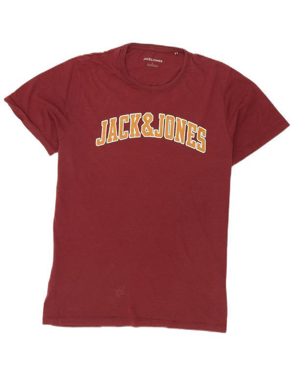 Jack & Jones Mens Graphic T-Shirt Top Large Burgundy Cotton