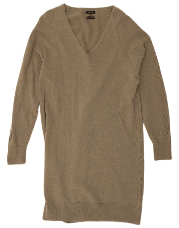 Massimo Dutti Womens Long Sleeve Jumper Dress UK 14 Medium Khaki Wool
