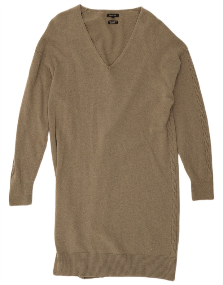 Massimo Dutti Womens Long Sleeve Jumper Dress UK 14 Medium Khaki Wool