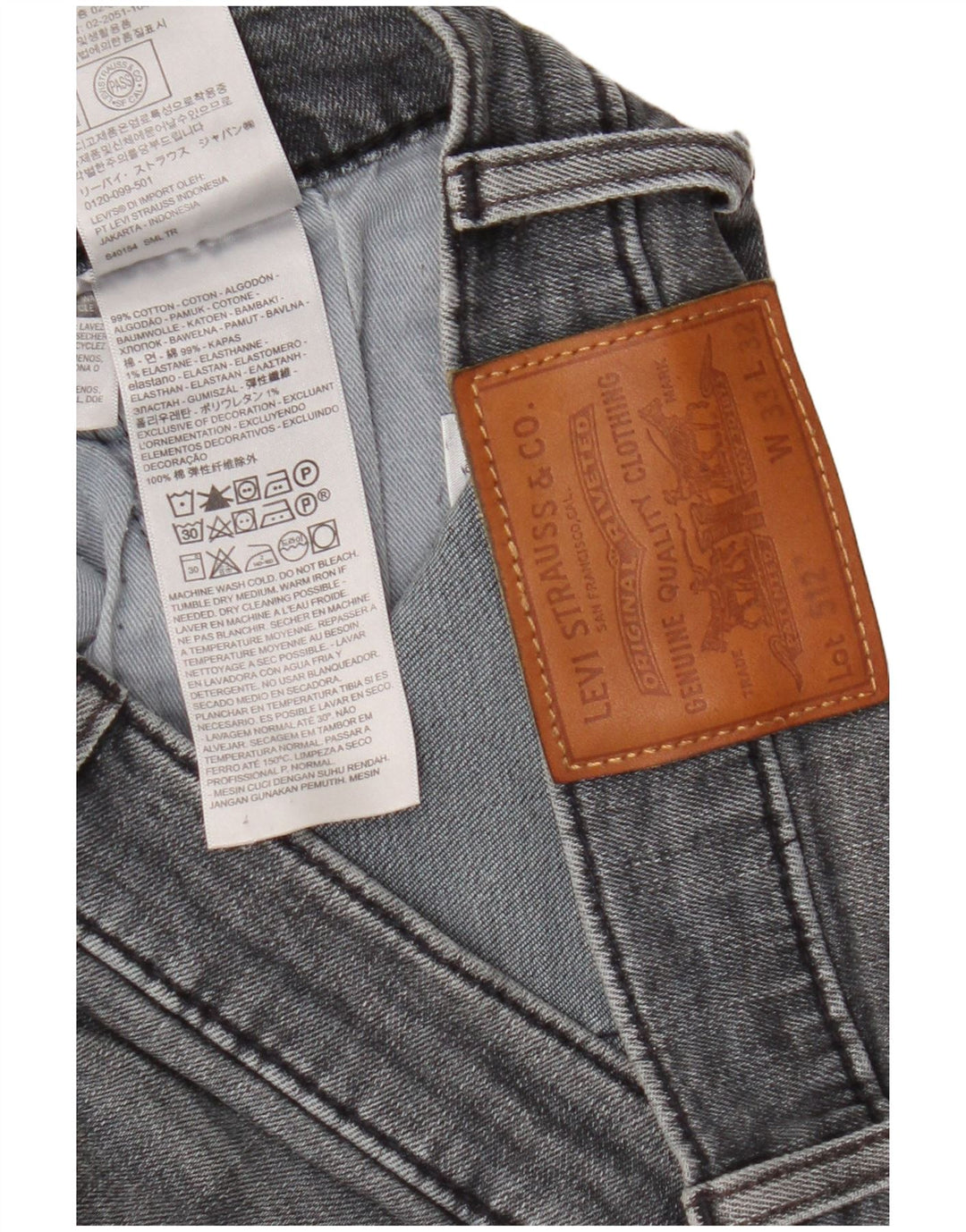 Levi's Mens 512 Slim Tapered Jeans W33 L32 Grey Cotton