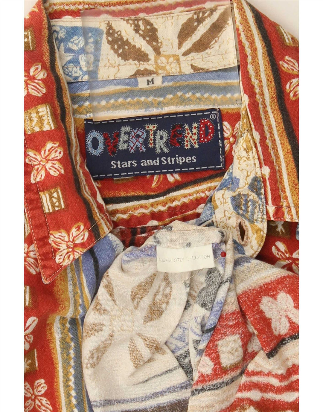 Vintage Mens Short Sleeve Shirt Medium Multicoloured Patchwork Cotton