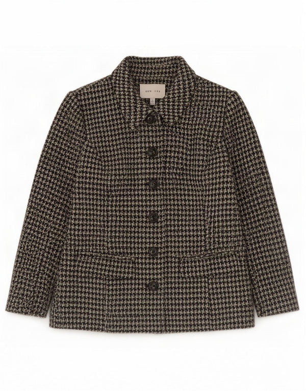 Kew Womens 6 Button 3/4 Sleeve Blazer Jacket UK 14 Medium Green Houndstooth