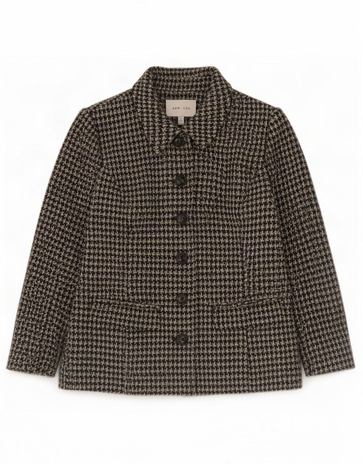 Kew Womens 6 Button 3/4 Sleeve Blazer Jacket UK 14 Medium Green Houndstooth