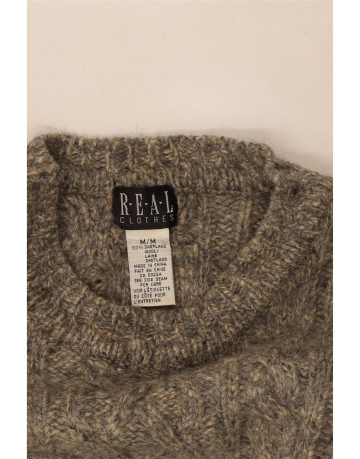 Vintage Womens Crew Neck Jumper Sweater UK 14 Medium Grey Flecked Wool
