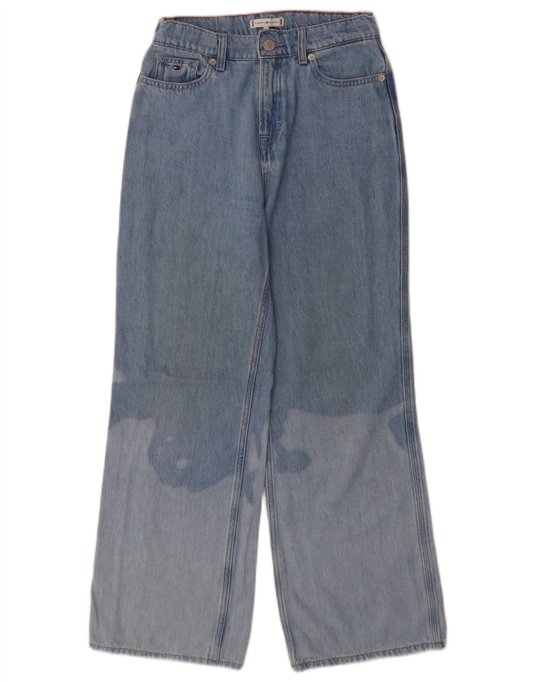 TOMMY HILFIGER Girls Acid Wash Wide Leg Jeans 13-14 Years W26 L27 Blue