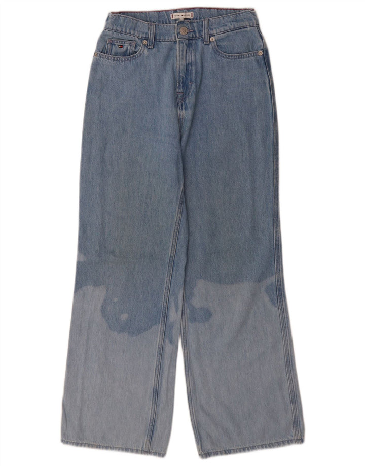 TOMMY HILFIGER Girls Acid Wash Wide Leg Jeans 13-14 Years W26 L27 Blue