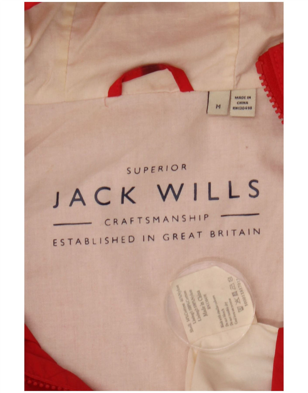 Jack Wills Mens Hooded Rain Jacket UK 38 Medium Red Cotton