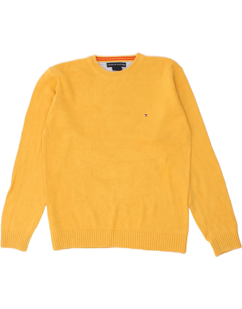 TOMMY HILFIGER Mens Crew Neck Jumper Sweater Medium Yellow Cotton | Vintage Tommy Hilfiger | Thrift | Second-Hand Tommy Hilfiger | Used Clothing | Messina Hembry 