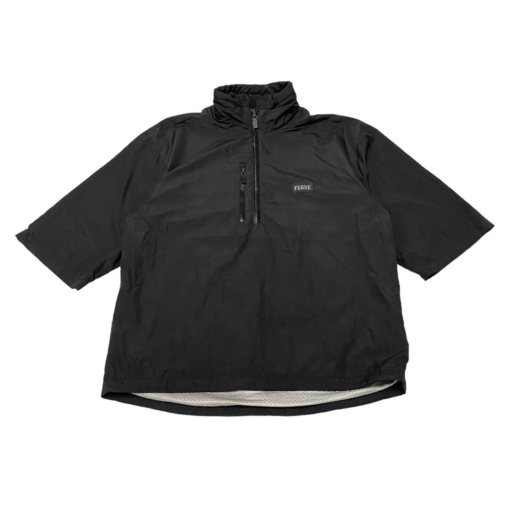 Gianfranco Ferre 1/2 Zip Short Sleeve Anorak Top | Vintage Designer Black Jacket | Vintage Messina Hembry | Thrift | Second-Hand Messina Hembry | Used Clothing | Messina Hembry 