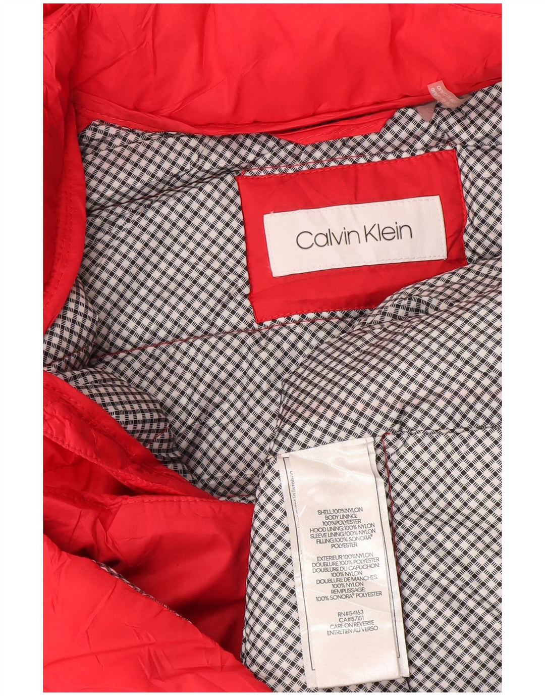 Calvin Klein Womens Hooded Padded Jacket UK 16 Large Red Nylon
