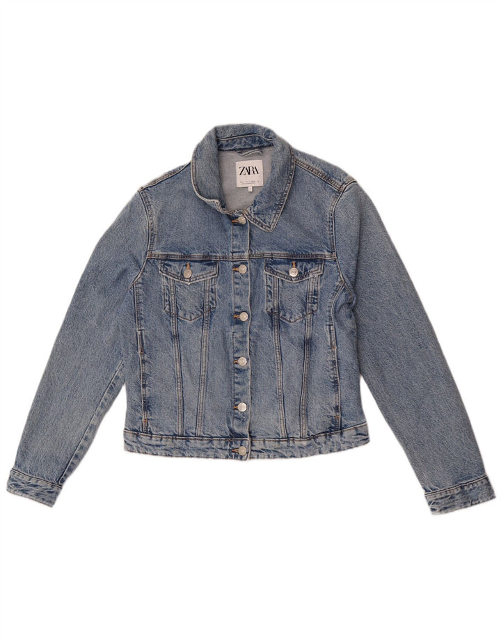 Zara Womens Denim Jacket UK 14 Large Blue Cotton
