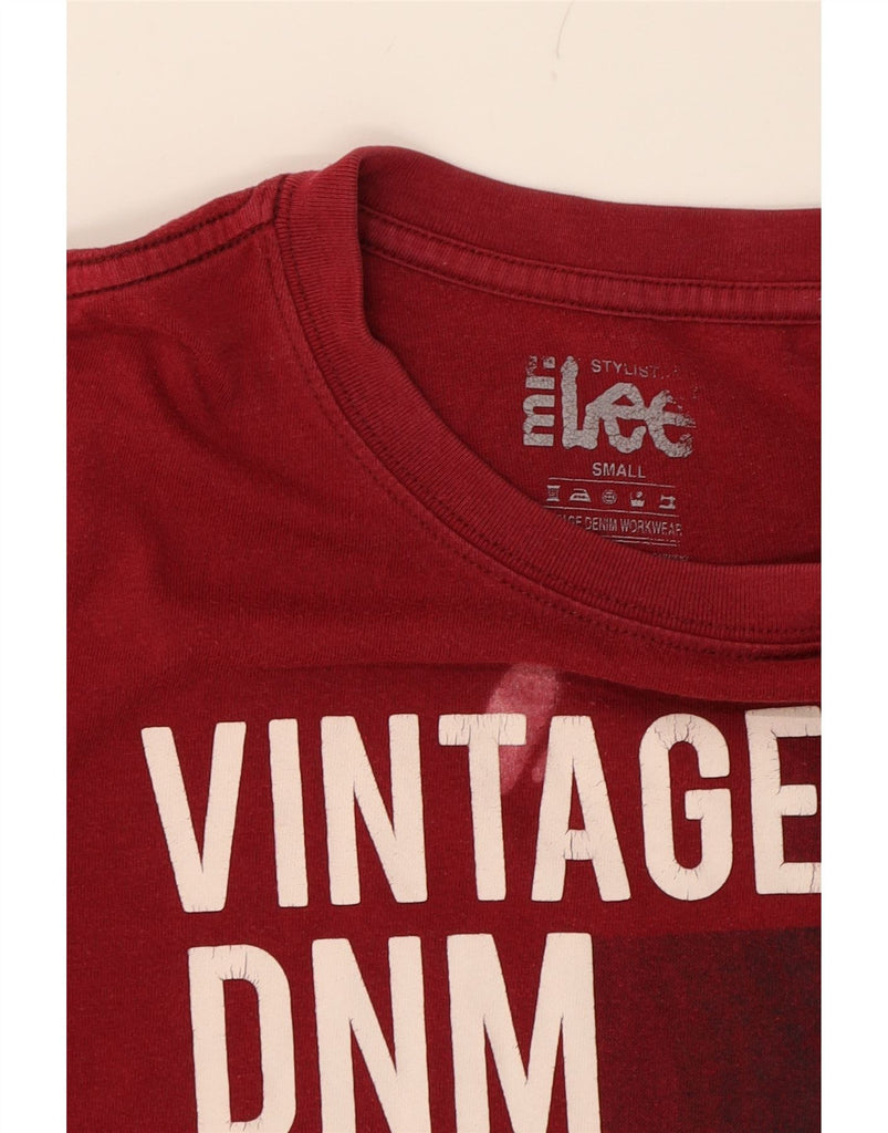 LEE Mens Graphic T-Shirt Top Small Burgundy Cotton Classic Vintage Lee and Second-Hand Lee from Messina Hembry 