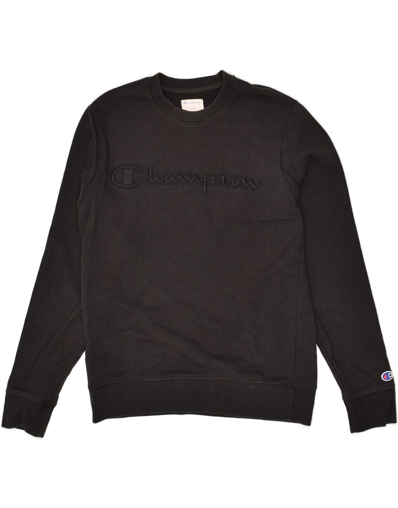 CHAMPION Mens Graphic Sweatshirt Jumper Small Black Cotton | Vintage Champion | Thrift | Second-Hand Champion | Used Clothing | Messina Hembry 