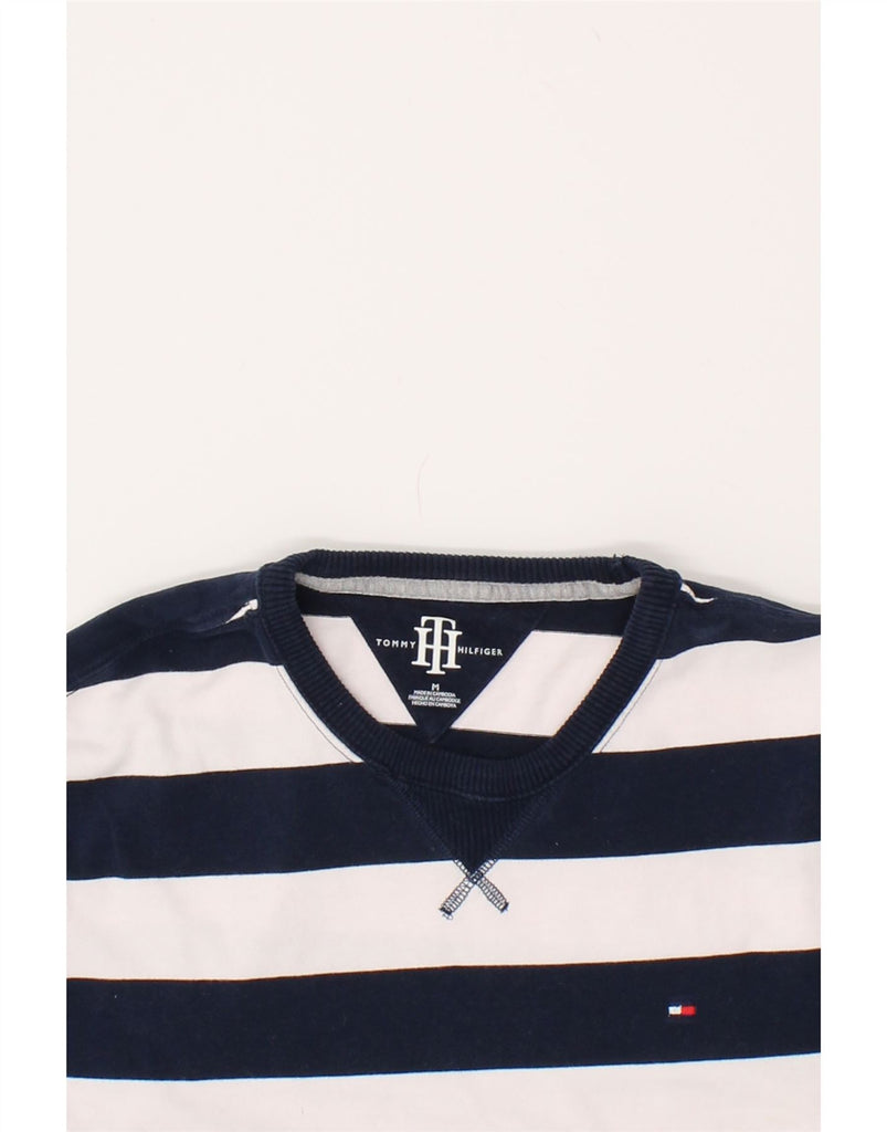 TOMMY HILFIGER Mens Sweatshirt Jumper Medium Navy Blue Striped Cotton | Vintage Tommy Hilfiger | Thrift | Second-Hand Tommy Hilfiger | Used Clothing | Messina Hembry 