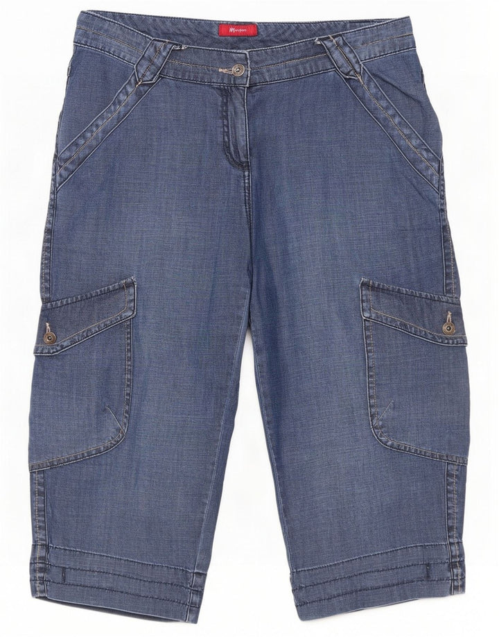 Monsoon Womens Denim Cargo Shorts UK 14 Medium W34 L20 Blue Cotton