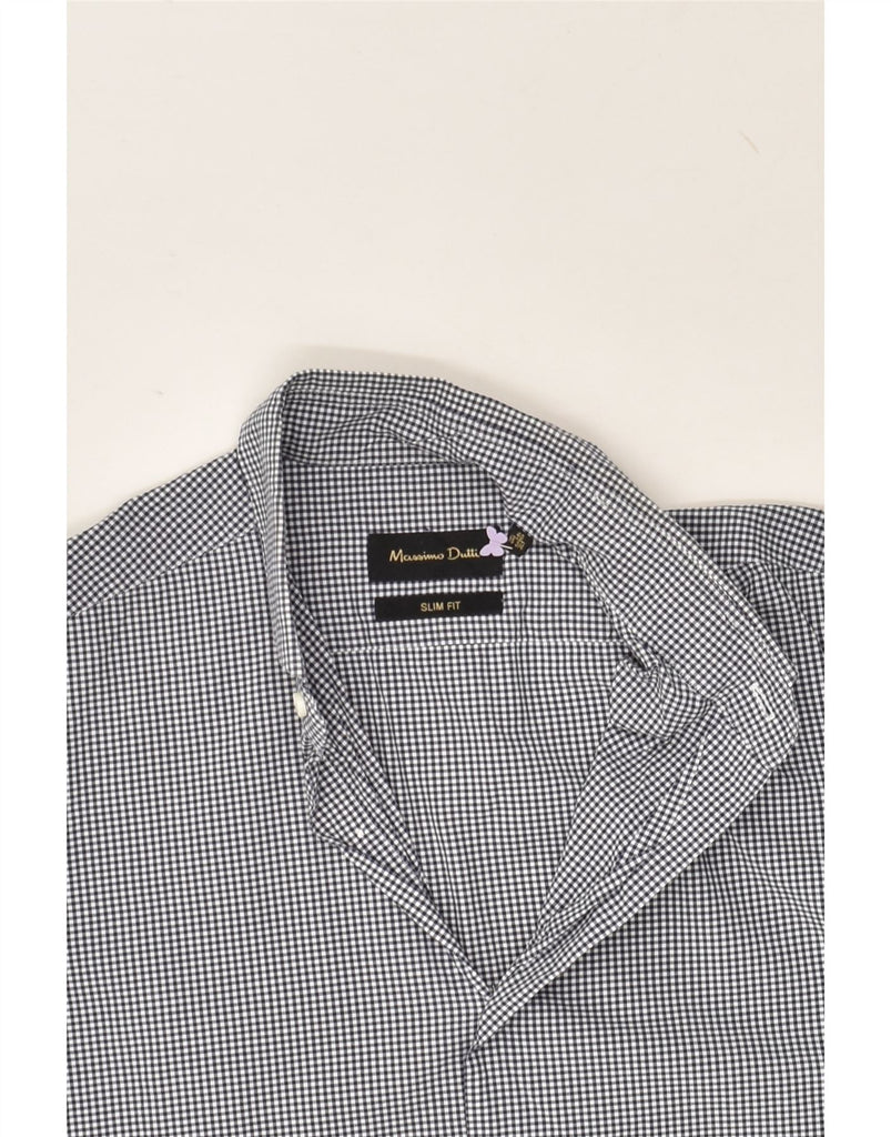 MASSIMO DUTTI Mens Slim Fit Shirt Size 40 15 3/4 Medium Navy Blue Gingham | Vintage Massimo Dutti | Thrift | Second-Hand Massimo Dutti | Used Clothing | Messina Hembry 