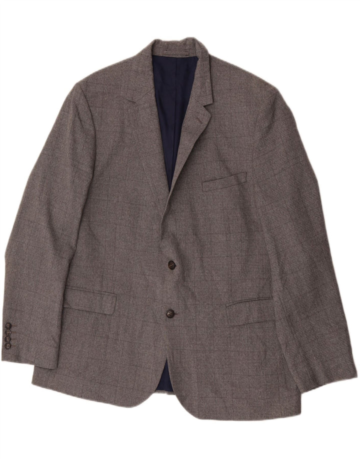 Marks & Spencer Mens 2 Button Blazer Jacket UK 46 XL Grey Check Polyester