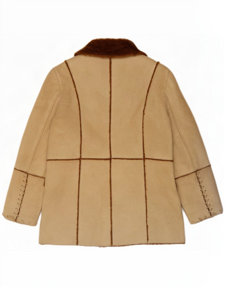 Vintage Womens Sherpa Jacket EU 46 XL Beige Polyester