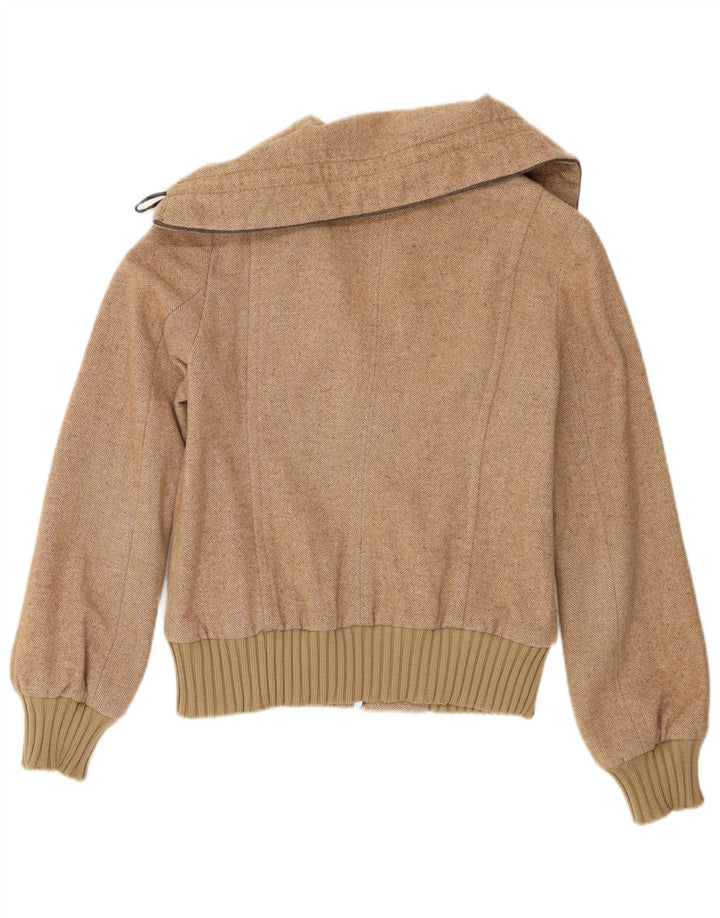 Sisley Womens Bomber Jacket IT 42 Medium Beige Herringbone Wool