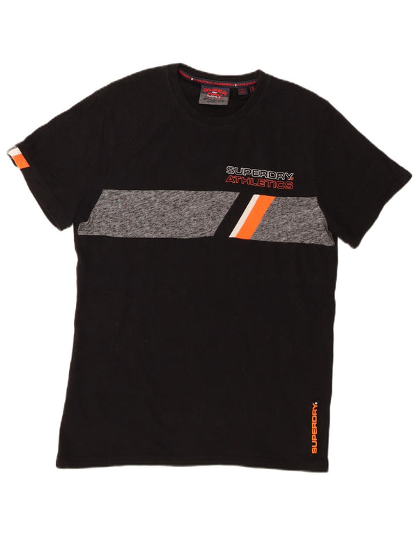 Superdry Mens Graphic T-Shirt Top Large Black Colourblock Cotton
