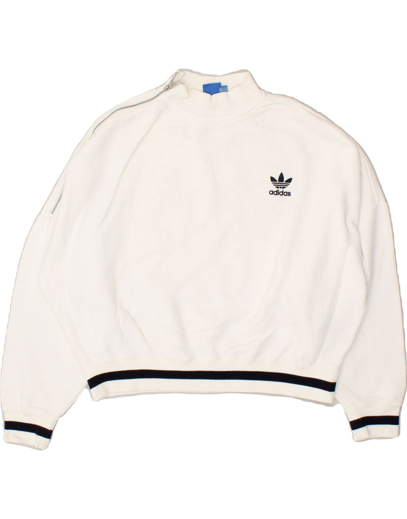 ADIDAS Womens Sweatshirt Jumper UK 10 Small  White Cotton | Vintage Adidas | Thrift | Second-Hand Adidas | Used Clothing | Messina Hembry 