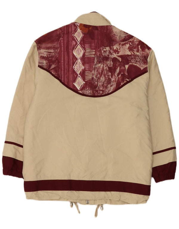Vintage Womens Oversized Utility Jacket UK 8 Small Beige Floral Polyester