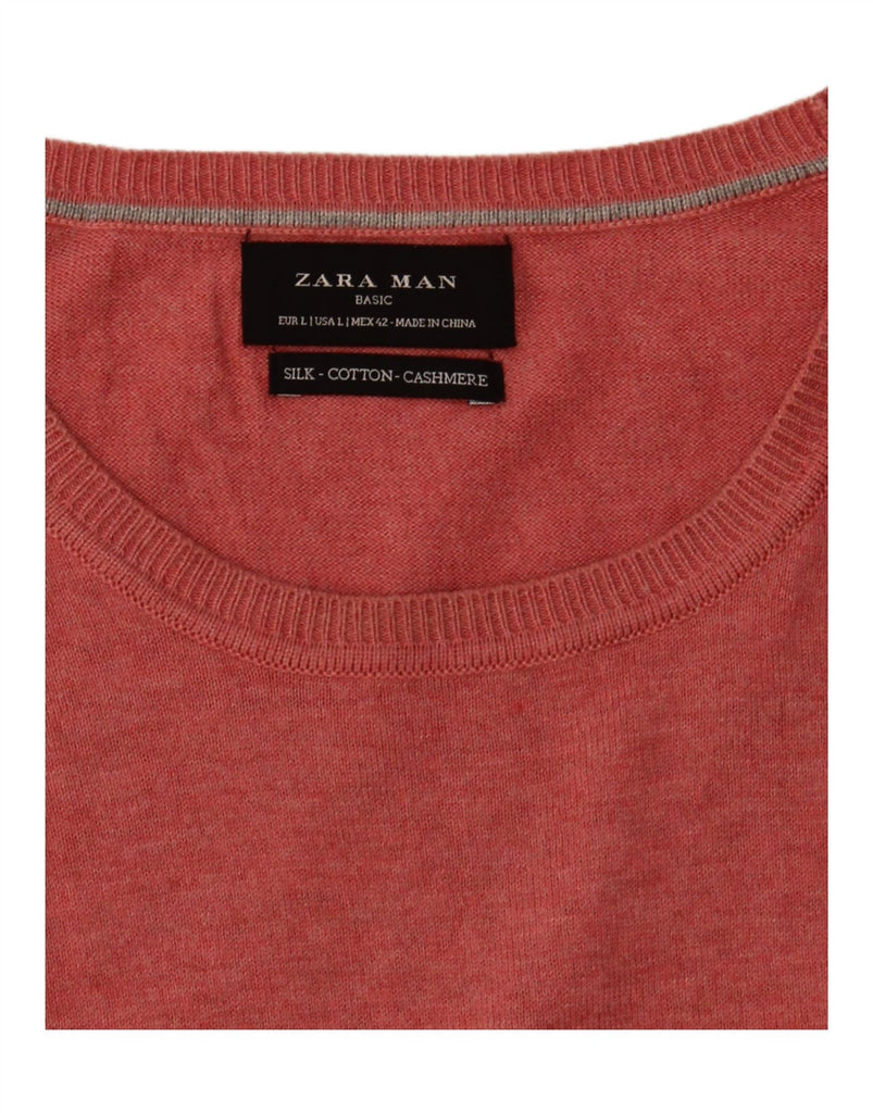 ZARA Mens Crew Neck Jumper Sweater Large Pink Cotton Vintage Zara and Second-Hand Zara from Messina Hembry 
