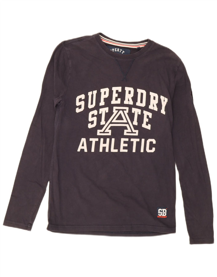 Superdry Mens Graphic Top Long Sleeve Small Navy Blue Cotton