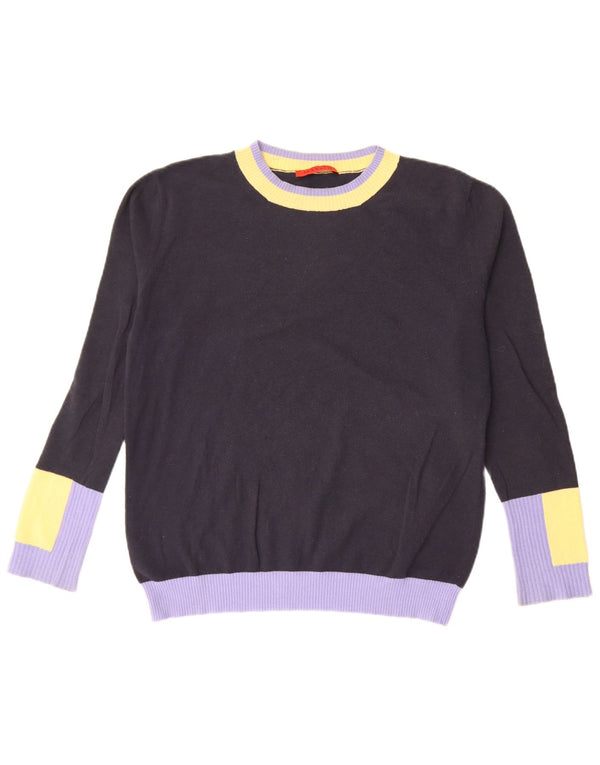 Max & Co. Womens Crew Neck Jumper Sweater UK 16 Large Navy Blue Colourblock