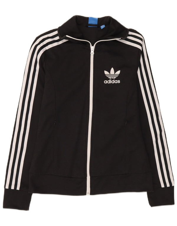 Adidas Womens Tracksuit Top Jacket UK 8 Small Black Cotton