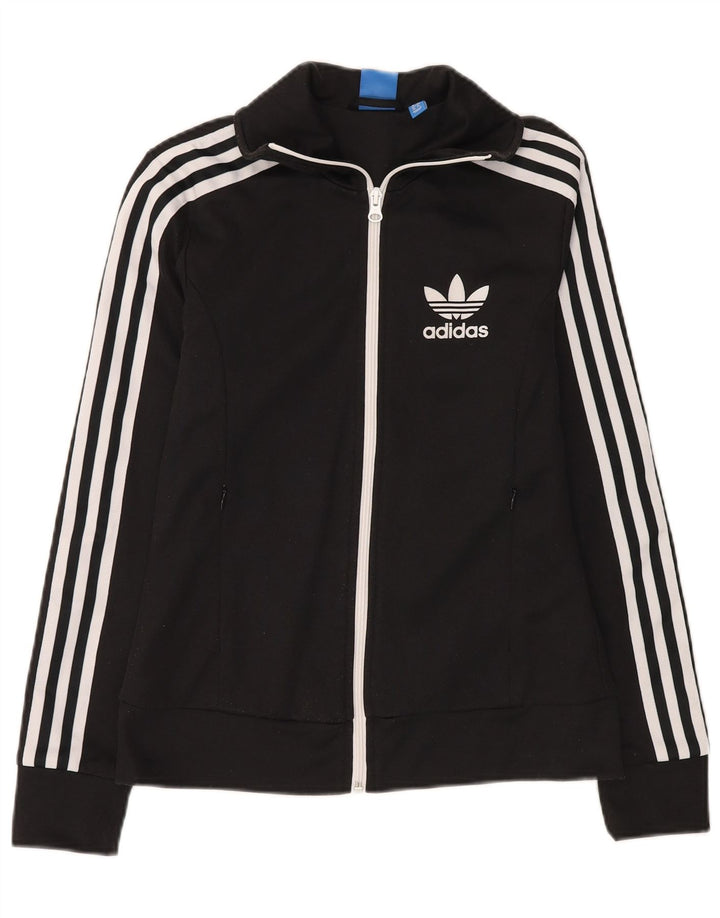 Adidas Womens Tracksuit Top Jacket UK 8 Small Black Cotton