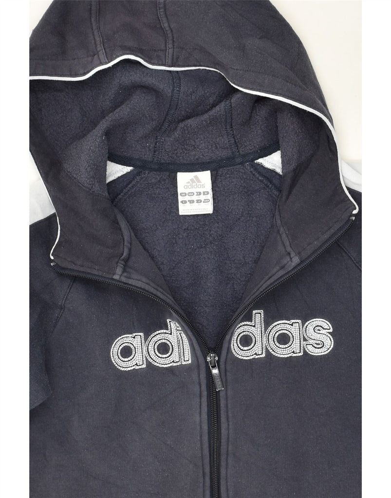 ADIDAS Womens Graphic Zip Hoodie Sweater UK 10 Small Black Colourblock | Vintage Adidas | Thrift | Second-Hand Adidas | Used Clothing | Messina Hembry 