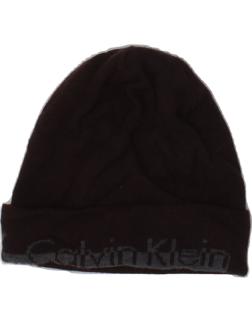 CALVIN KLEIN Mens Graphic Beanie Hat One Size Maroon Wool | Vintage Calvin Klein | Thrift | Second-Hand Calvin Klein | Used Clothing | Messina Hembry 