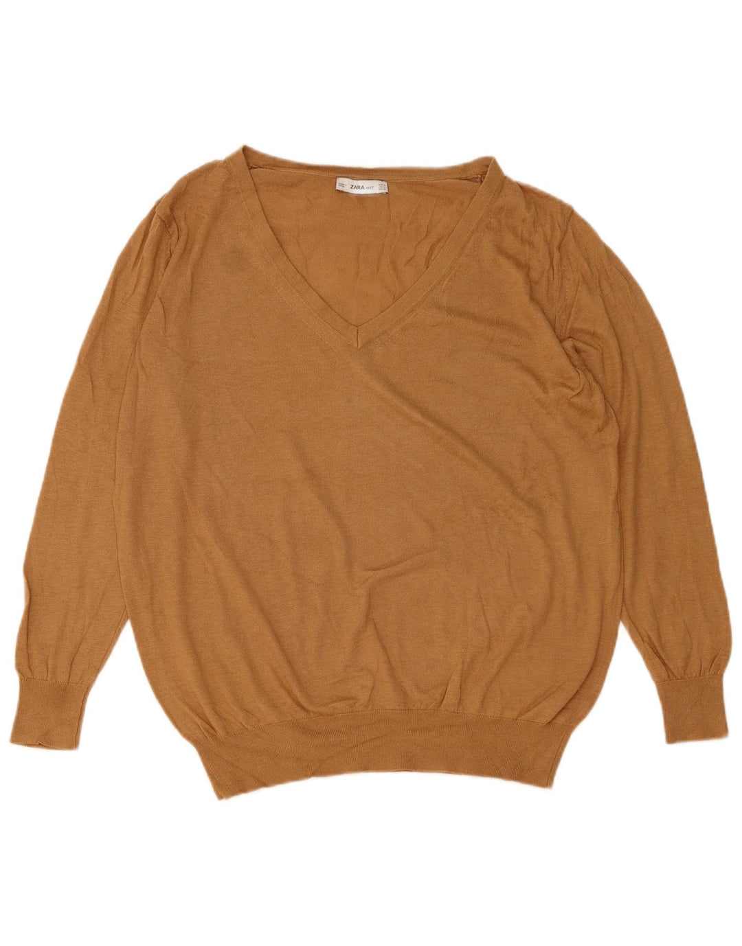 Zara Womens Oversized V-Neck Jumper Sweater UK 14 Medium Brown