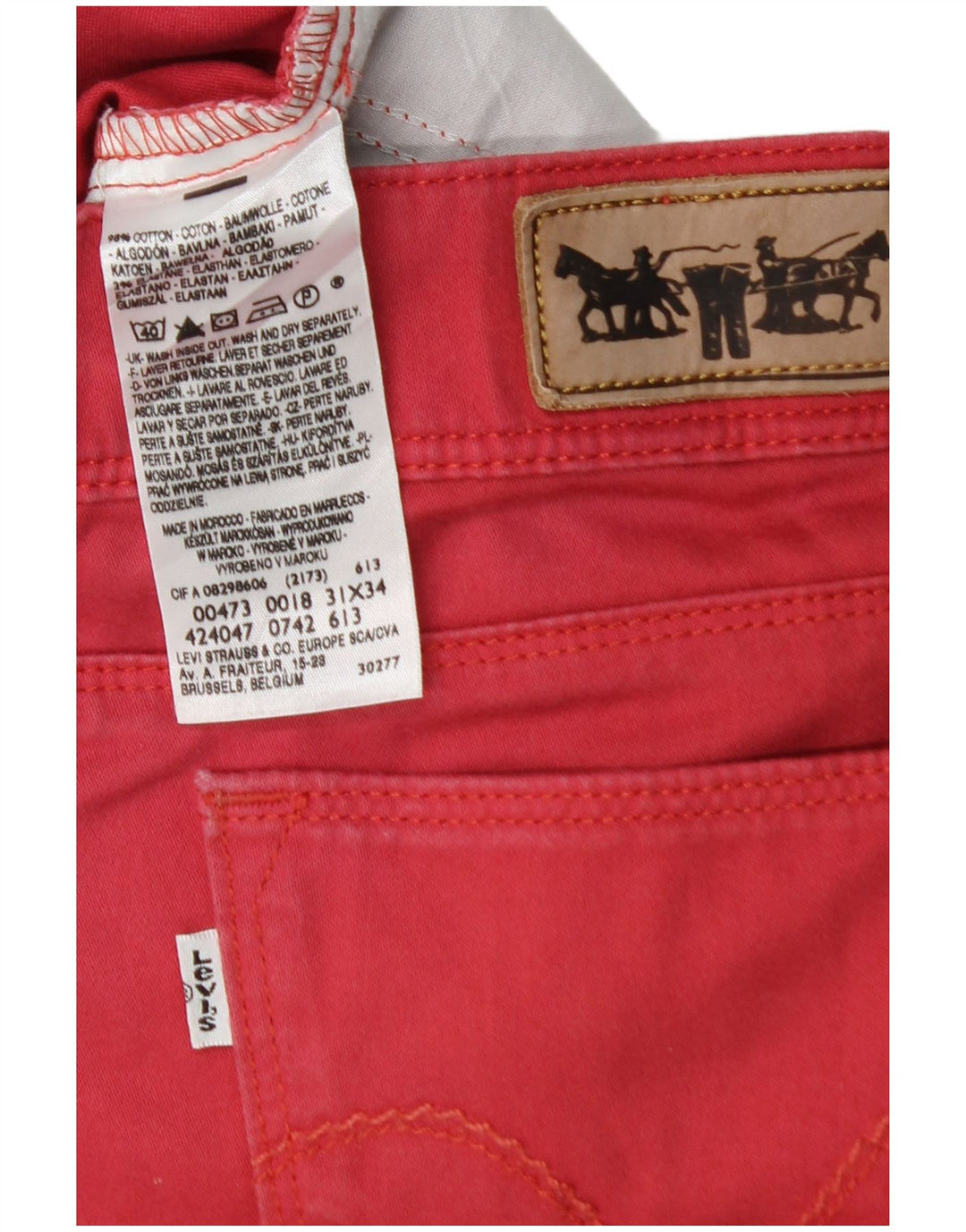 LEVI'S Womens 473 Skinny Casual Trousers W31 L34 Red Cotton