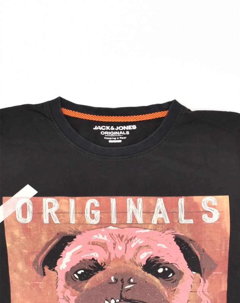 JACK & JONES Mens Originals Slim Graphic T-Shirt Top Large Black Cotton | Vintage Jack & Jones | Thrift | Second-Hand Jack & Jones | Used Clothing | Messina Hembry 