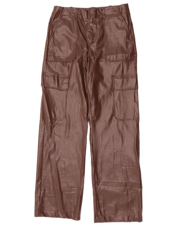 Zara Womens Cargo Faux Leather Trousers Small W26 L31 Brown